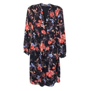 Who What Wear Black Orange Blue Long Sleeve Floral Womens Dress M